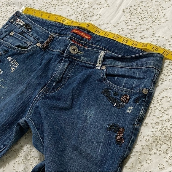 Vintage American Exchange boho embellished kick crop jeans size 32 - Picture 14 of 16